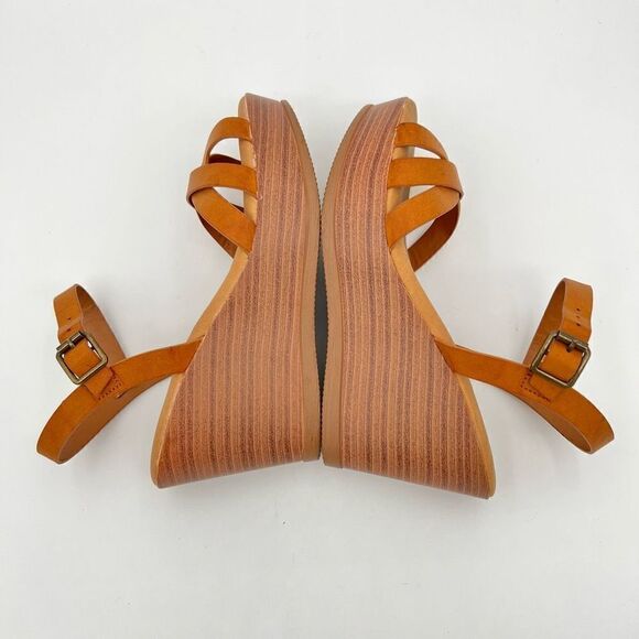 Women’s Bamboo Tan Luxy Cross Strap Wedge Size 8 - Picture 5 of 7